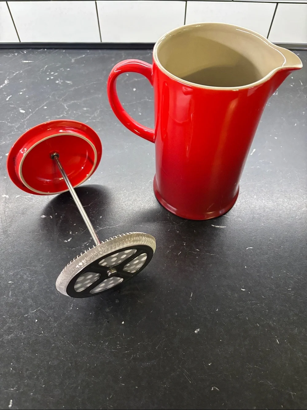 Le Creuset Red Ceramic French Press Coffee Maker
